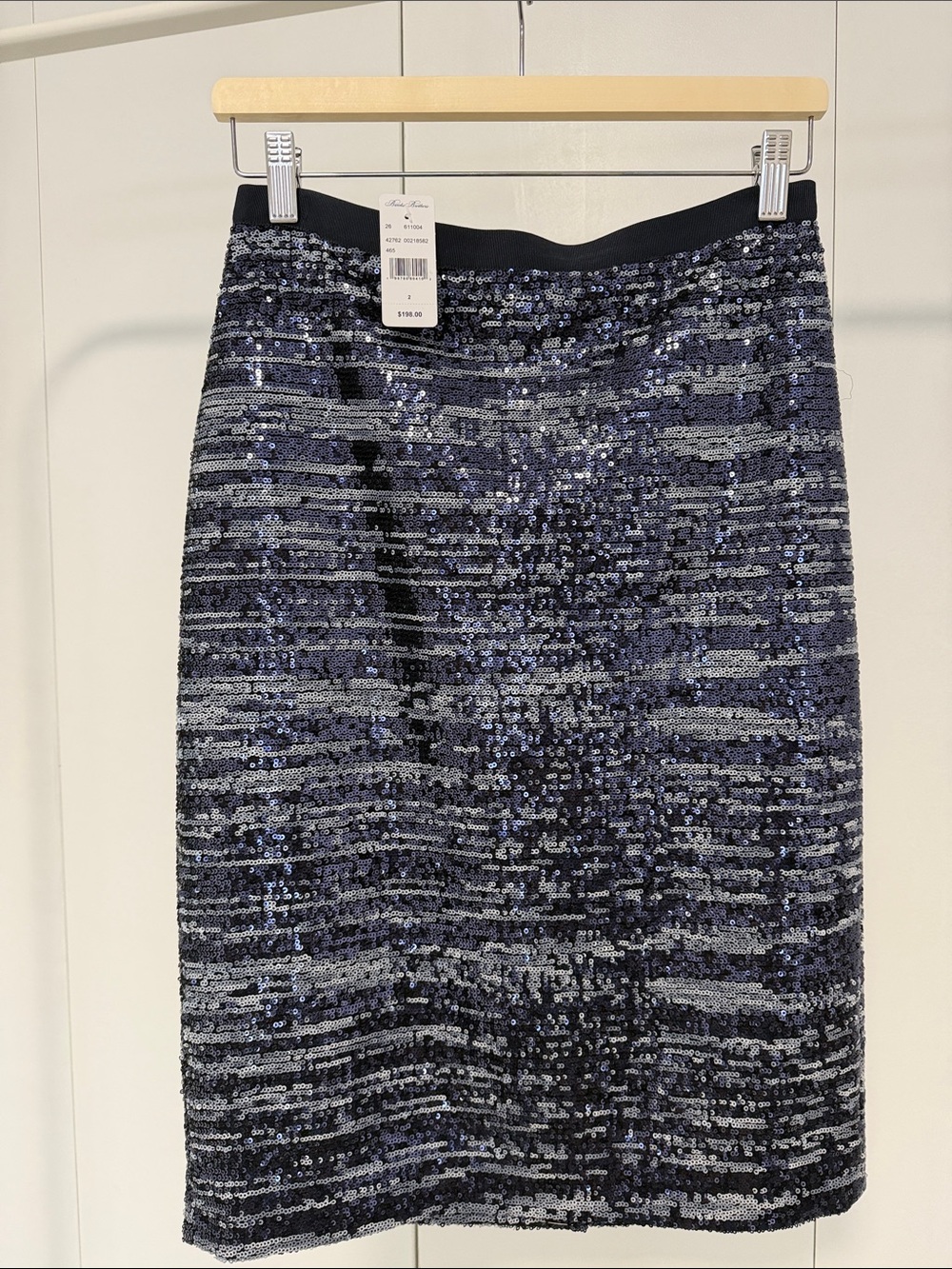 Brook Brothers Sequined Navy & Silver Pencil Skirt